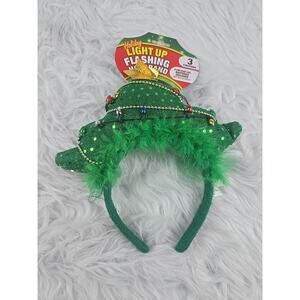 Christmas Tree Headband, LED Light Up Flashing Holiday Christmas Lights